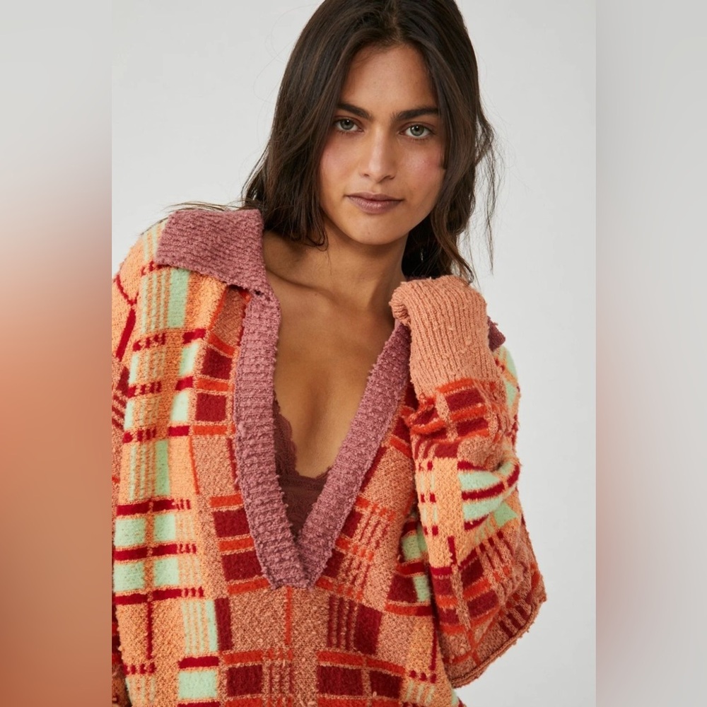 Free People Oversize Ruben Sweater Autumn Sunset Combo, SMALL NWT - Picture 3 of 7